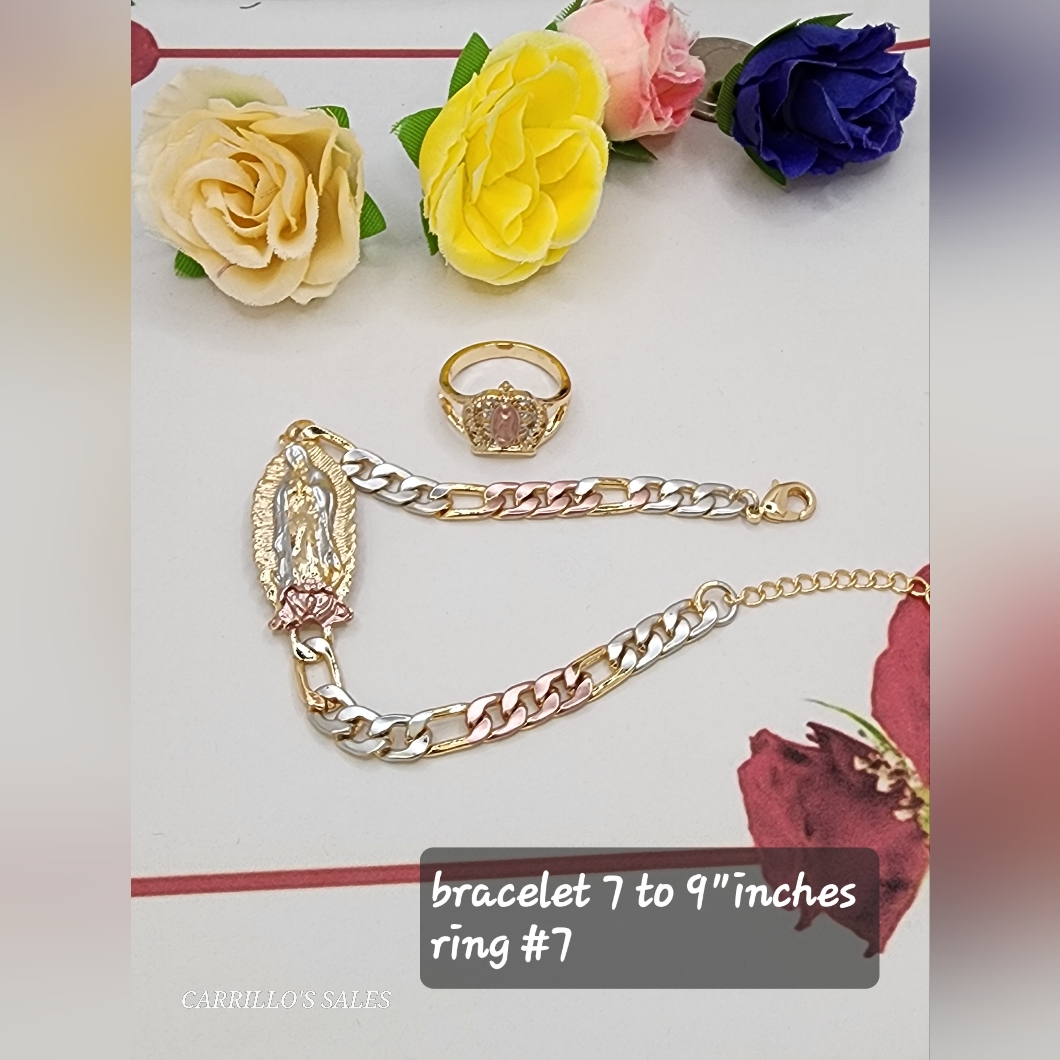 Virgin Mary 3-Colors Set Bracelet With Ring Gold-Plated 7.8.9